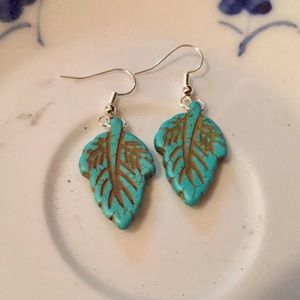 Handmade Nickel Free Turquoise Leaf Earrings